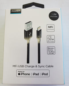 Choetech MFI Certified Lightning to USB-A Charge and Sync Cable 1.2m for iPhone, iPad - New