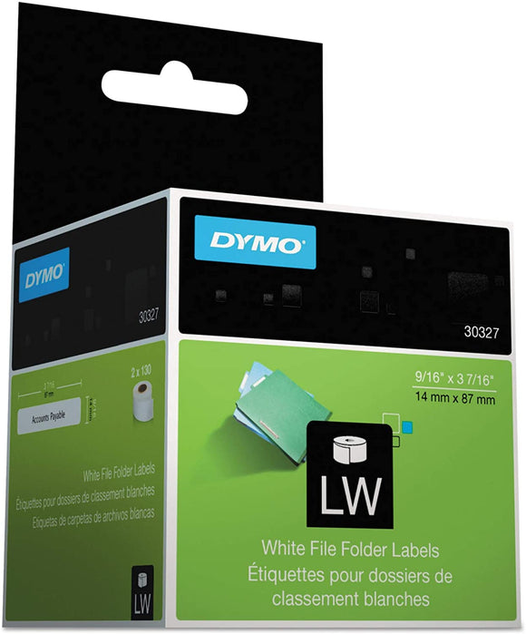 DYMO LabelWriter Thermal Self-Adhesive Folder Labels 30327, 9/16 x 3 7/16 inch, White