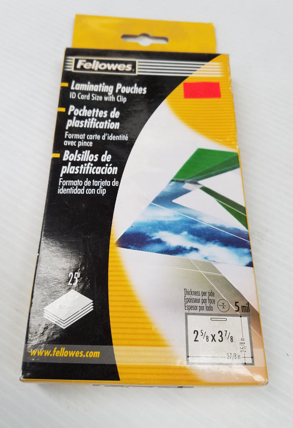 Fellowes Laminating Pouches for 25 ID Card Size with Clip - New - Razzaks Computers - Great Products at Low Prices