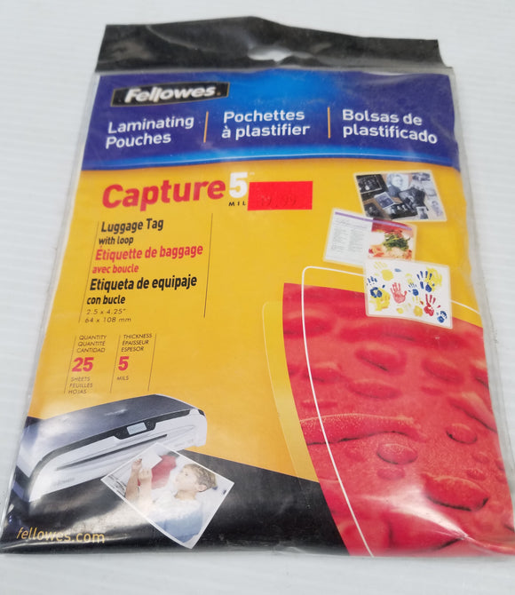 Fellowes Laminating Pouches Luggage Tags with Loop 25 sheets - New - Razzaks Computers - Great Products at Low Prices