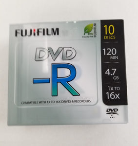 Fujifilm DVD-R Pack of 10 Discs, 4.7GB 120 Minutes 1x to 16x - New