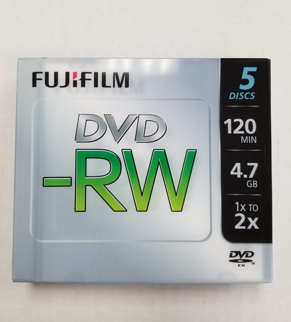 Fujifilm DVD-RW Re-Writable Pack of 5 Discs, 4.7GB 120 Minutes 1x to 2x - New