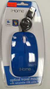iHome Optical Travel Mouse with Retractable USB Cable - BLue - BRAND NEW - Razzaks Computers - Great Products at Low Prices