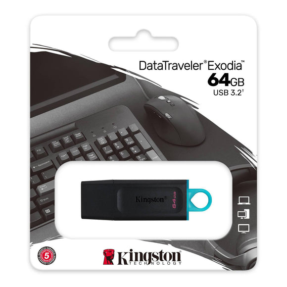 Kingston 64 GB USB-A Drive DataTraveler Exodia DTX/64GBCR USB 3.2 - New