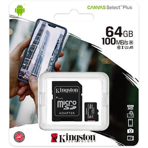 Kingston Canvas Select Plus 64GB 100MB/s MicroSD Class 10 Memory Card SDCS2/64GBCR - New