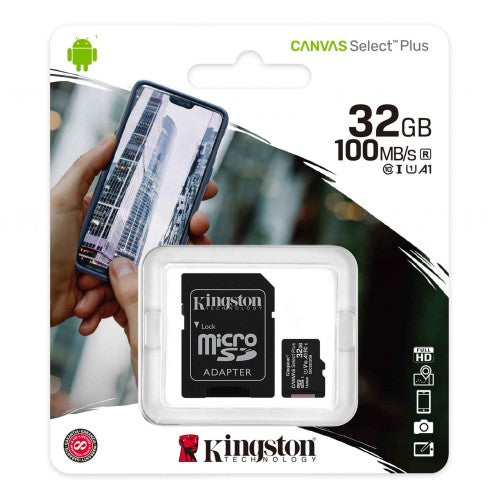 Kingston Canvas Select Plus 32GB 100MB/s MicroSD Class 10 Memory Card SDCS2/32GBCR - New