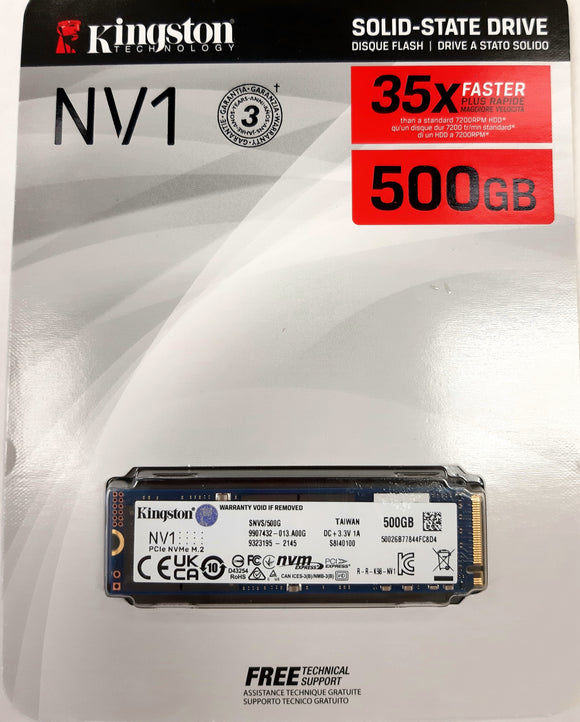 Kingston PCIe NVMe M.2 NV1 500GB SSD SATA 3 Solid State Drive SNVS/500G - New