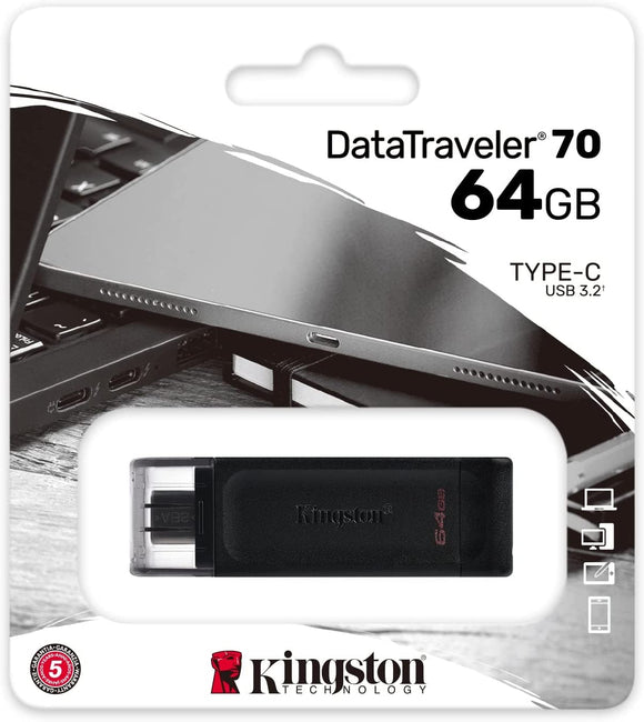 Kingston 64 GB USB-C Type-C Drive DataTraveler 70 DT70/64GBCR USB /3.2/3.1/3.0/2.0