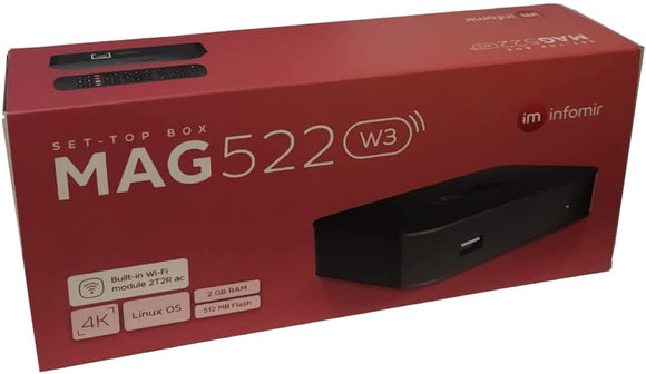 Mag 522 W3 v2 Set Top TV Box 4K HDR, Built-in Dual Band 2.4G/5G 2T2R ac WiFi, Linux 4.9 with HDMI cable