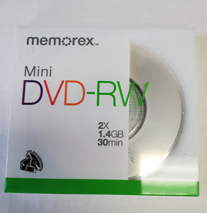 Memorex Mini DVD-RW Single Pack 2x Multi-Speed Rewritable 8cm 1.4GB 30 Minute - New