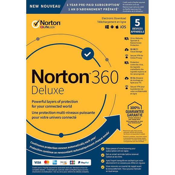 Norton 360 Deluxe 50 GB, 5 Device, 1-Year [Download] - Razzaks Computers - Great Products at Low Prices