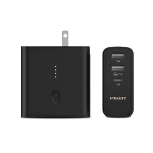 Pisen PowerCombo AC5000 Portable Smart Travel Charger, 2USB, 1 Type-C, 5000 mAh - Black - Razzaks Computers - Great Products at Low Prices