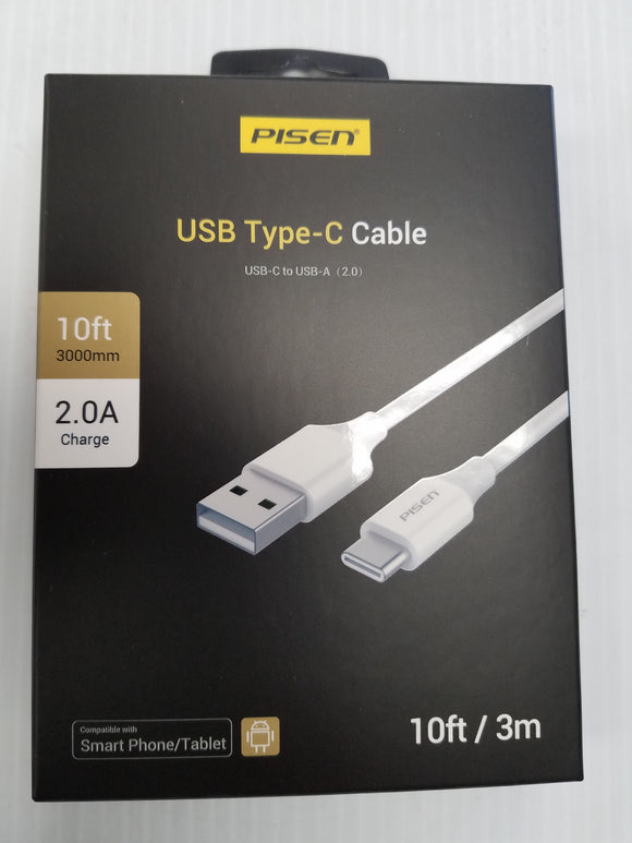 Pisen USB Type-C Cable 2A 10 feet 3 meters MU10-3000 - New - Razzaks Computers - Great Products at Low Prices