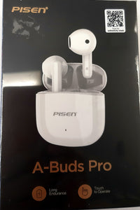 Pisen A-Buds Pro Wireless Bluetooth Earphones with Wireless Charging Case White Model: LV01JL - New