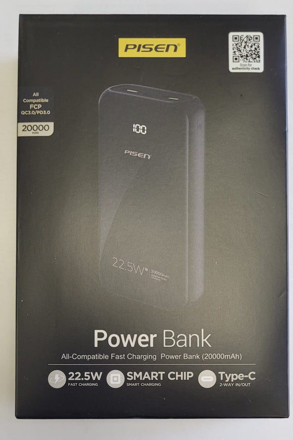 Pisen Fast Charging Power Bank QC 3.0 PD 3.0 22.5W Quick Charging 20000mAH charger