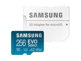 Samsung EVO Select 256 GB Micro SDXC UHS-I Class10 A2 V30 4K UHD Memory Card Smartphone Tablet