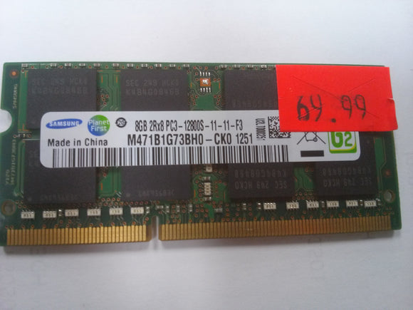 Samsung 8 GB 2RX8PC3-12800S-11-11-F3 Notebook Memory M471B1G73BH0 - Used - Razzaks Computers - Great Products at Low Prices