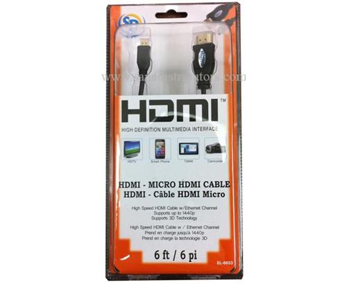 HDMI cable - Micro HDMI to HDMI 6 feet EL-6653 - New - Razzaks Computers - Great Products at Low Prices