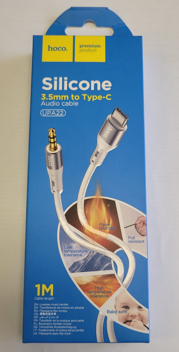 Silicon USB Type-C to 3.5mm 1m Audio Cable for Phones with Type-C audio output Model: UPA22 - New
