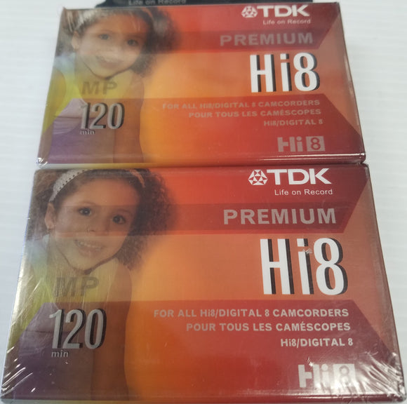 TDK Premium 120 MP Hi 8 Video Tape Cassette 2-Pack New / Sealed. - Razzaks Computers - Great Products at Low Prices