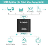 Techole 4K HDMI Splitter 1 in 2 Out HDCP Powered HDMI Splitter Supports 3D 4K @ 30HZ Full HD1080P for Blu-Ray Player Apple TV HDTV Xbox PS4 PS3 - Razzaks Computers - Great Products at Low Prices