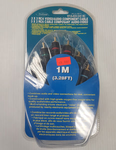 Wellson 3 x 3 RCA Component RGB Shielded Video Cable 1-meter - New - Razzaks Computers - Great Products at Low Prices